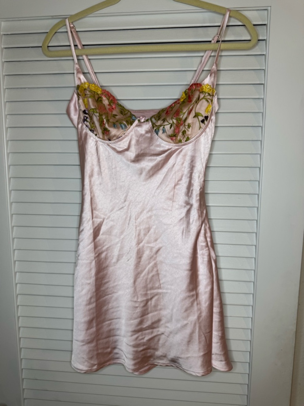 Delicate Pink Satin Floral-Embroidered Slip